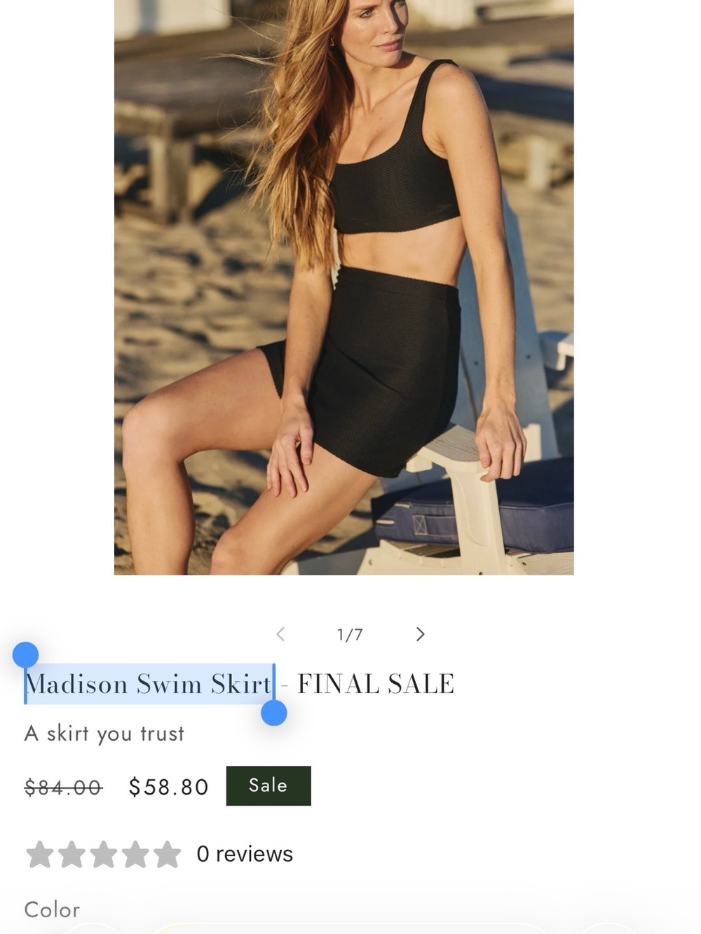 Hermoza- Maggie Square Neck Bikini Top in Black and Madison Swim Skirt
